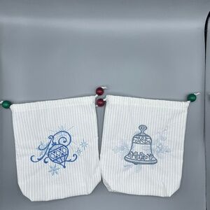 2 Hand crafted embroidered Reusable Cotton gift bags for Christmas